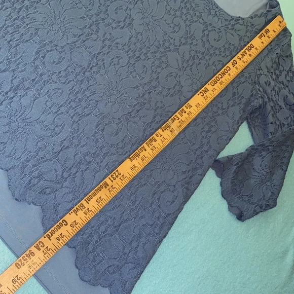 JM COLLECTION floral lace lined tunic stretchy periwinkle blouse top NEW size L - Picture 6 of 8